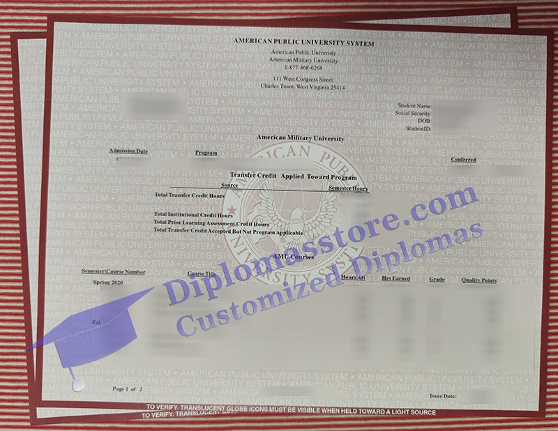 American Public University transcript, American Military University transcript,