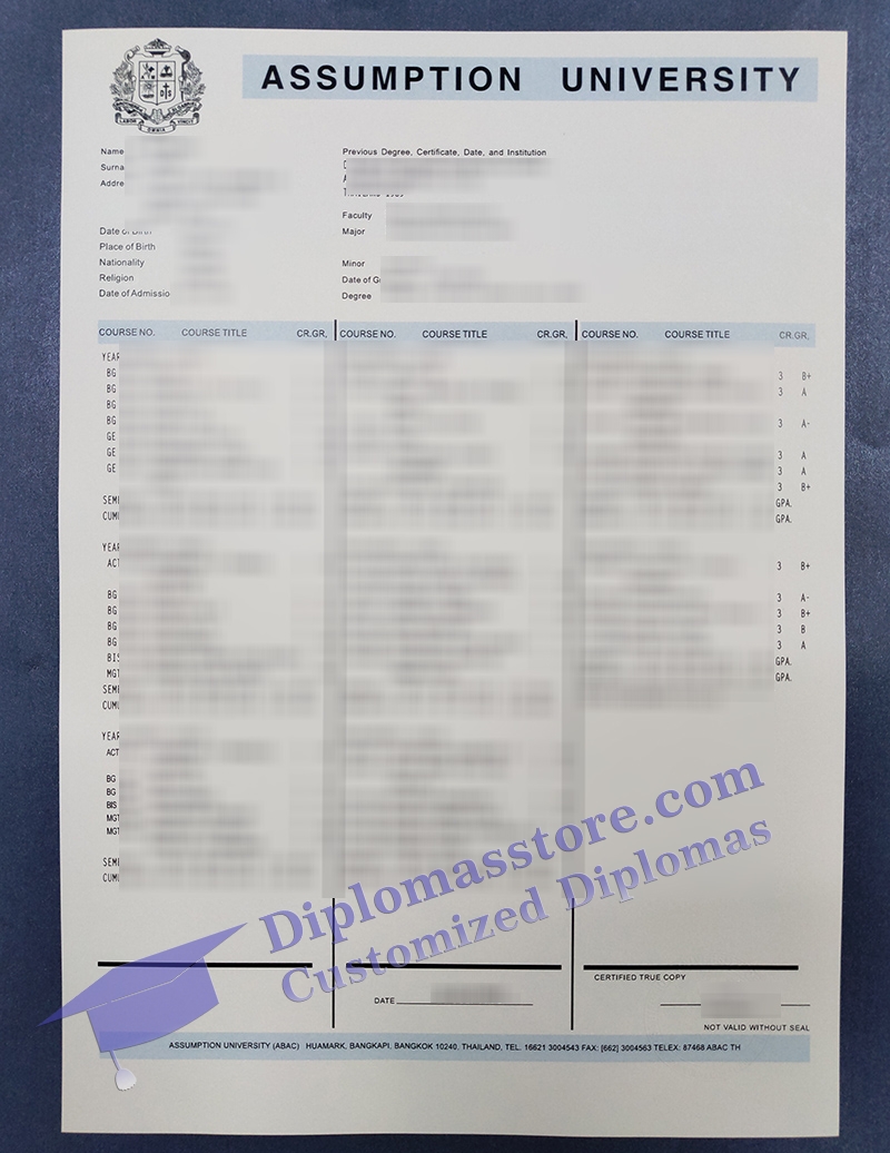 Assumption University transcript