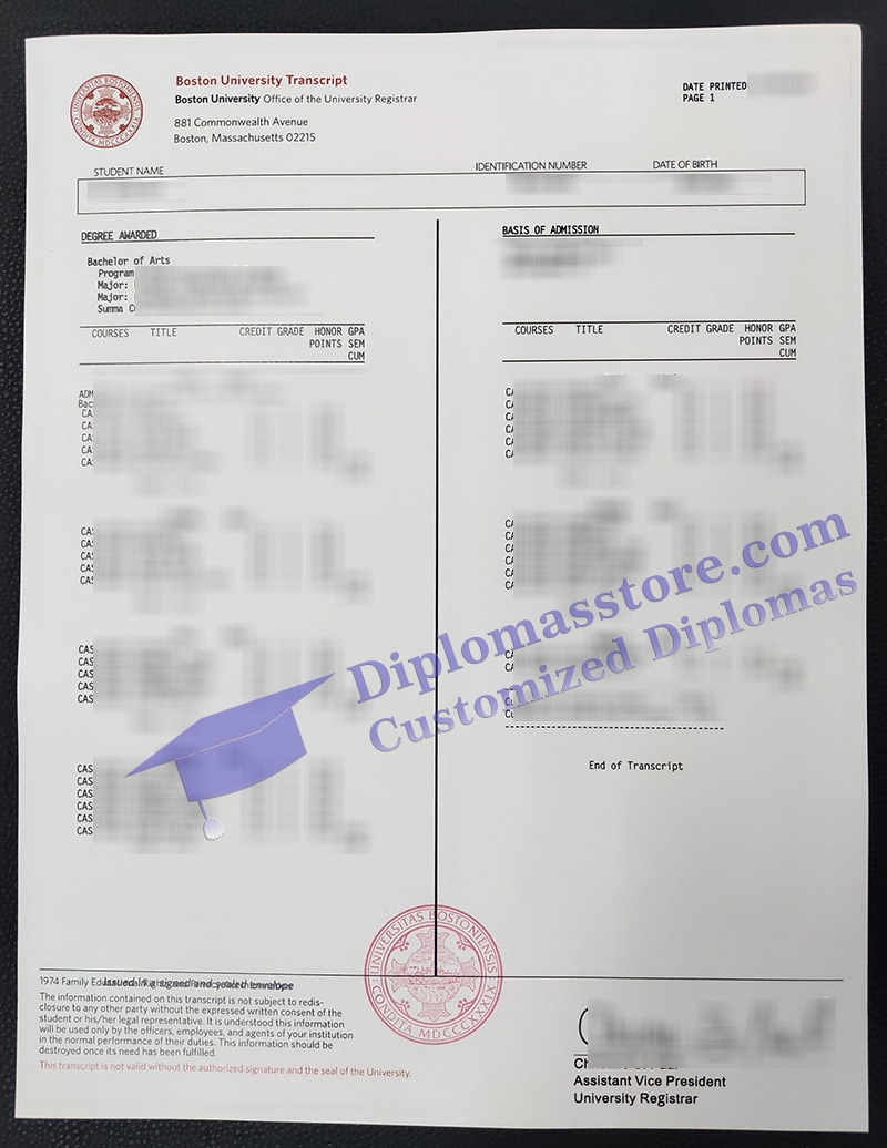 Boston University transcript, fake transcript,