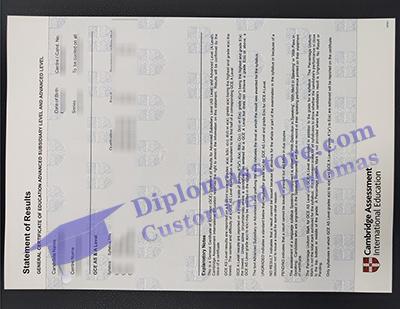 Cambridge GCE statement, GCE a level transcript,