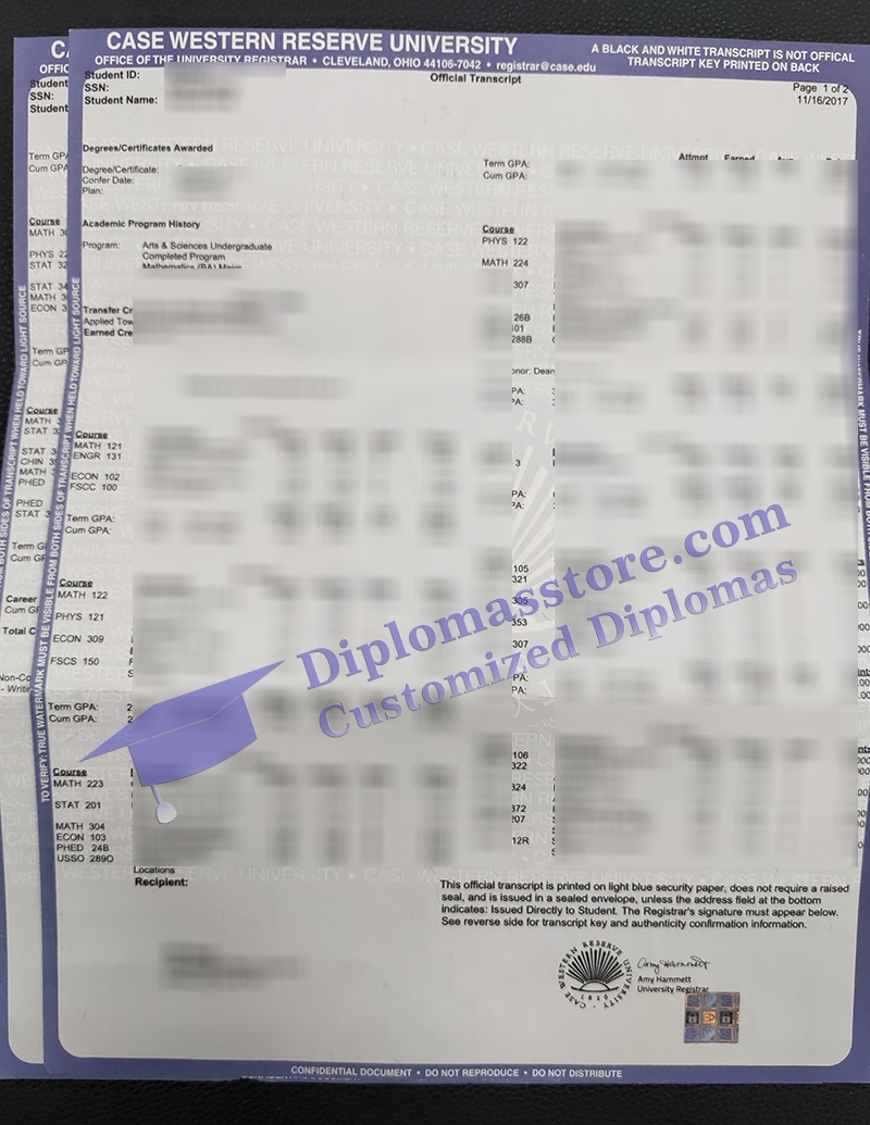 Case Western Reserve University transcript, CWRU transcript,
