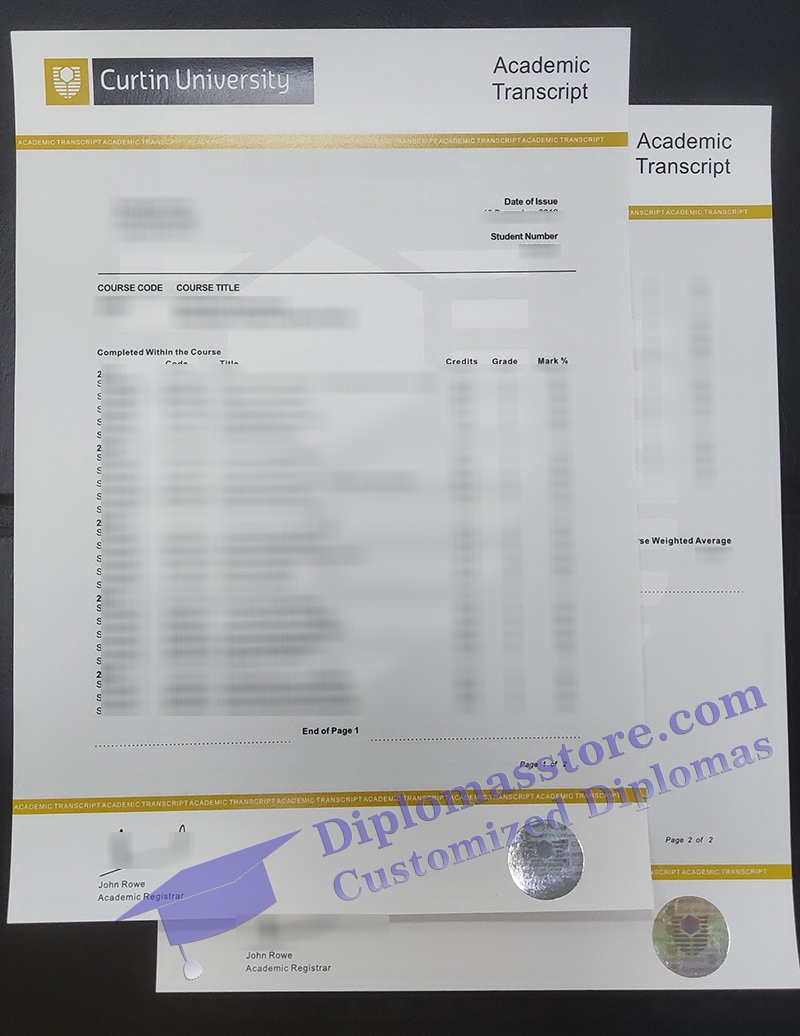 Curtin University transcript
