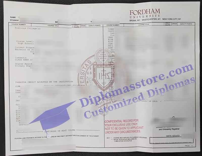 Fordham University transcript
