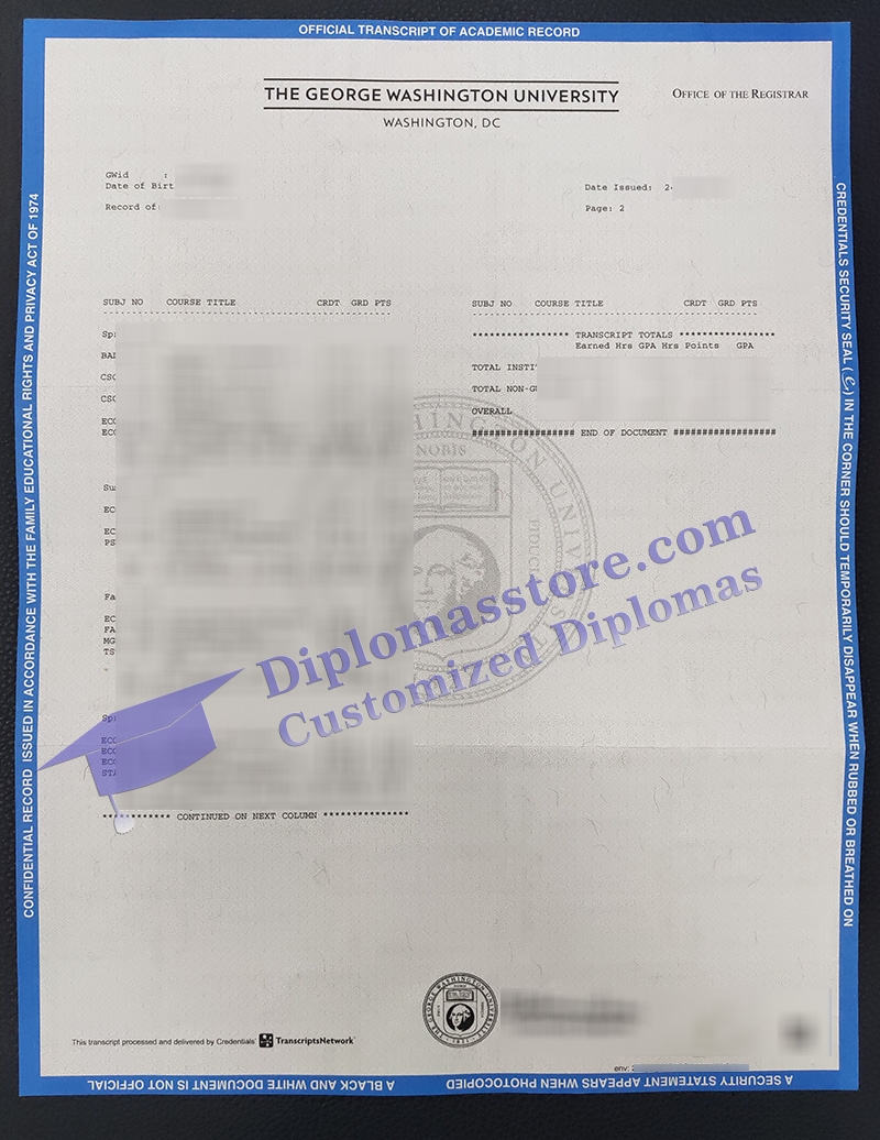 George Washington University transcript, GWU transcript,