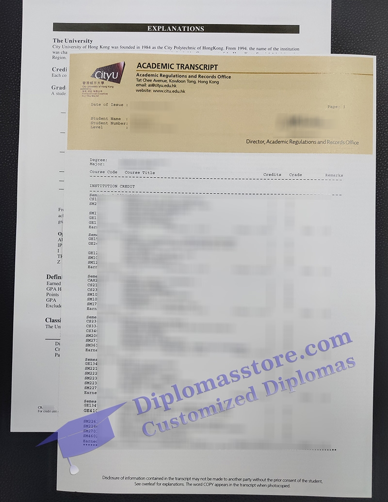 City University of Hong Kong transcript, CityU transcript,