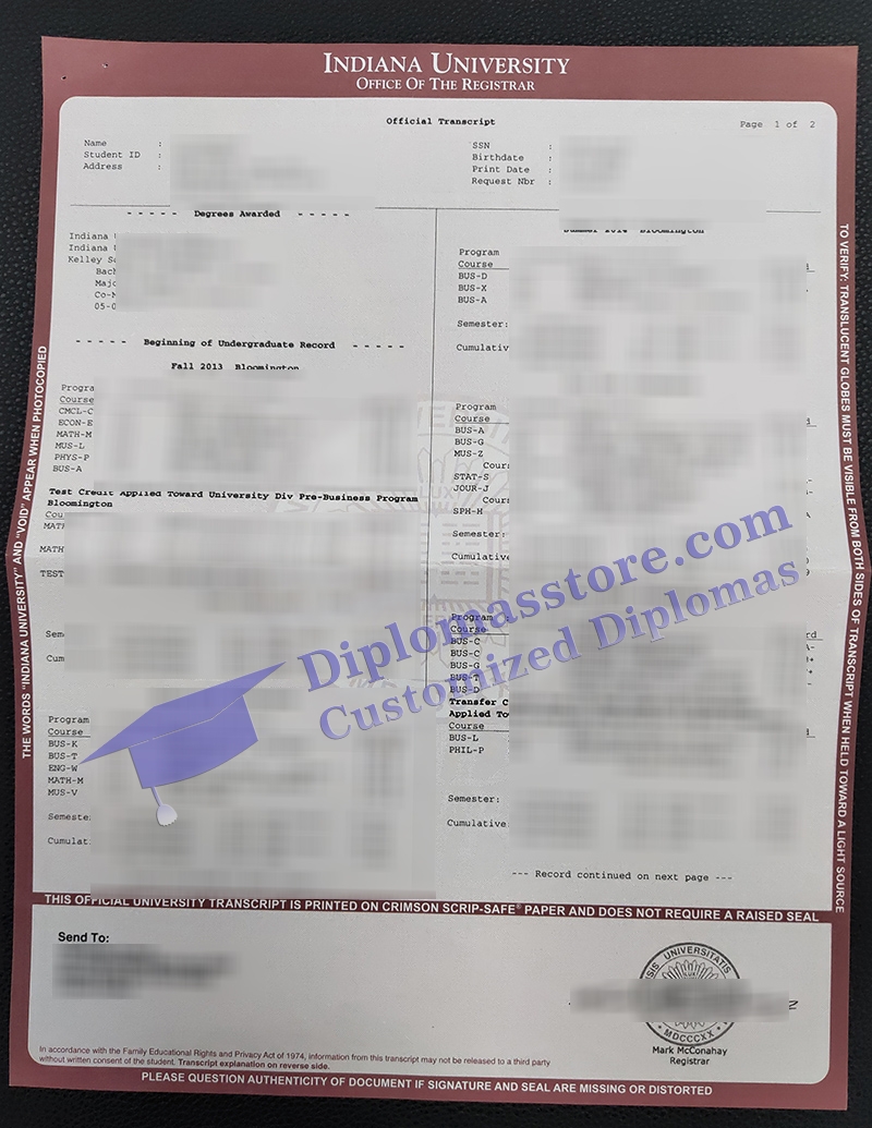 Indiana University transcript