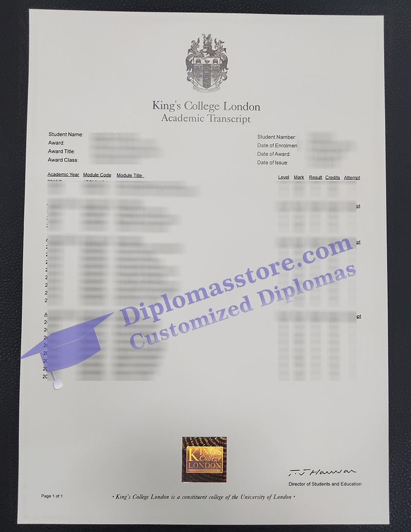 King's College London transcript, KCL transcript,