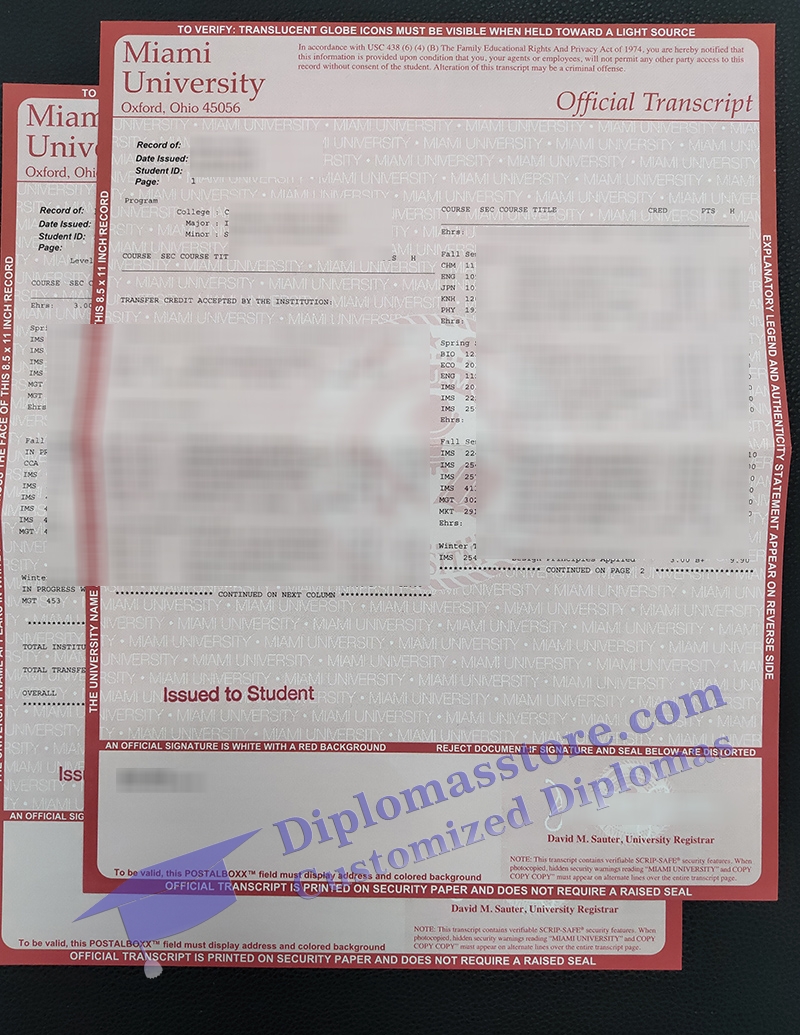Miami University transcript