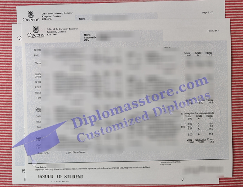 Queen’s University transcript, college transcript,