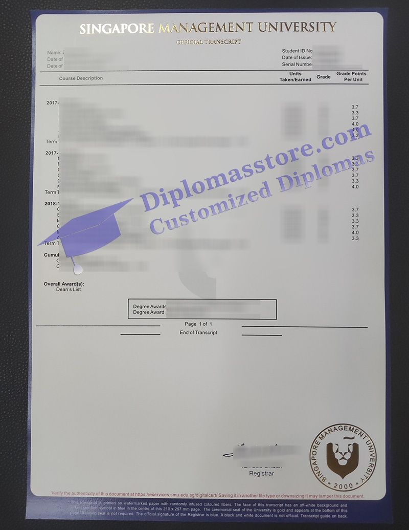 Singapore Management University transcript