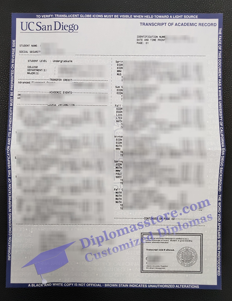 UC San Diego transcript, UCSD transcript,
