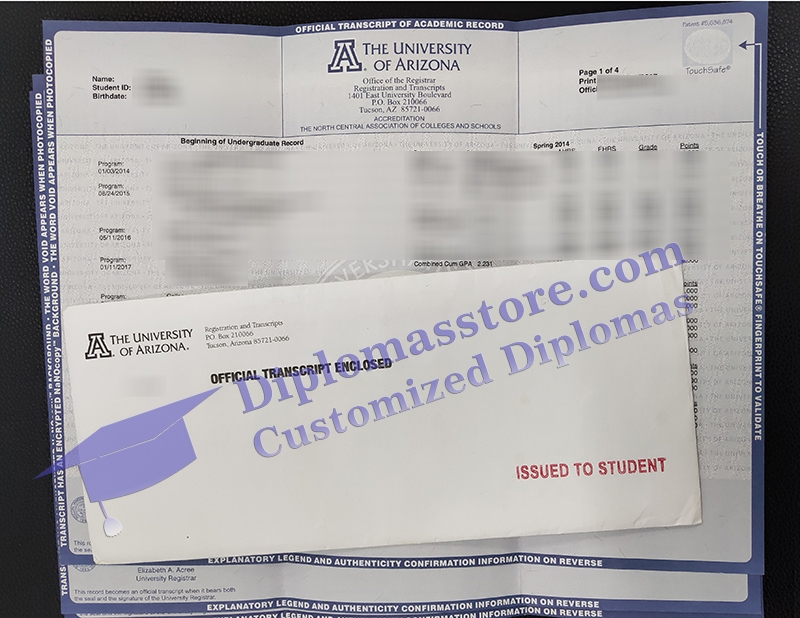 University of Arizona transcript, sealed fake transcript,