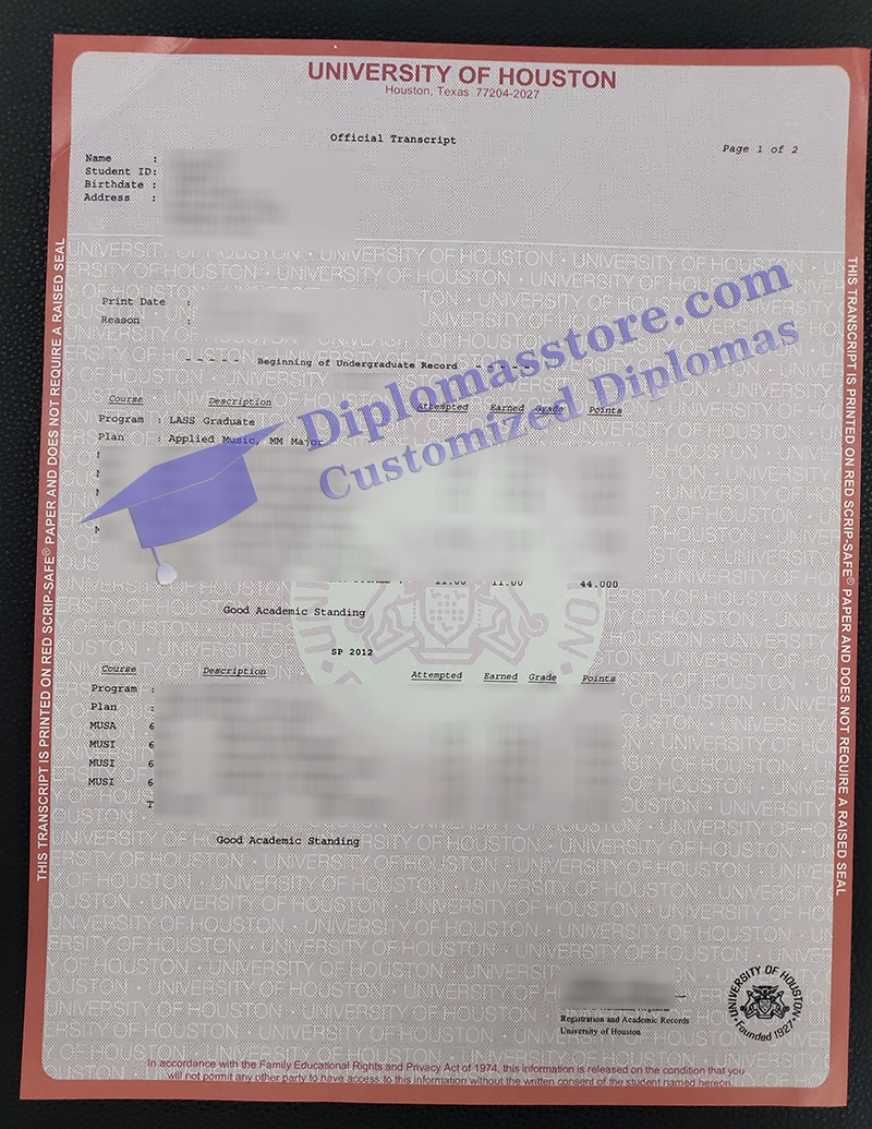 University of Houston transcript
