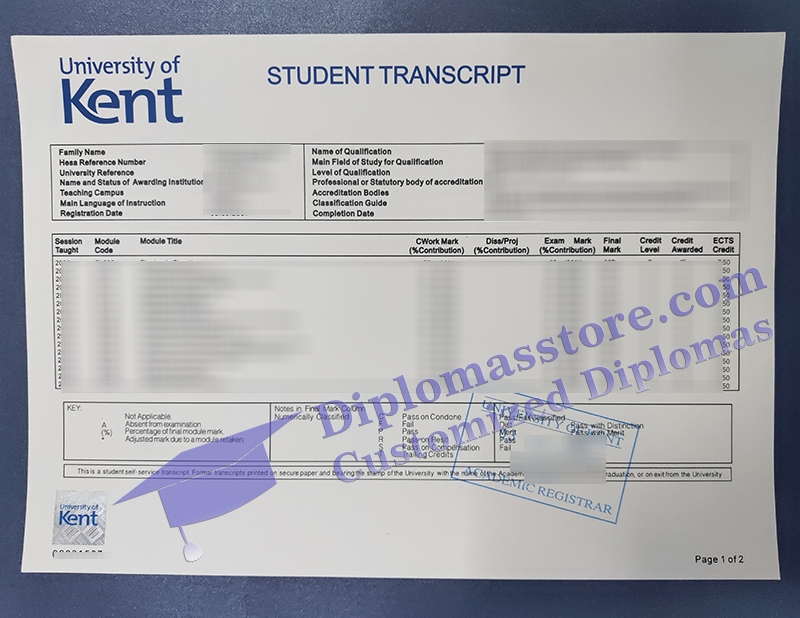 University of Kent transcript