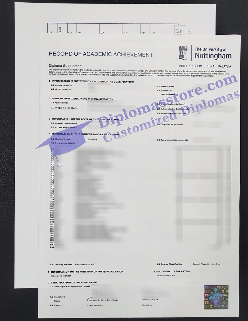 University of Nottingham transcript