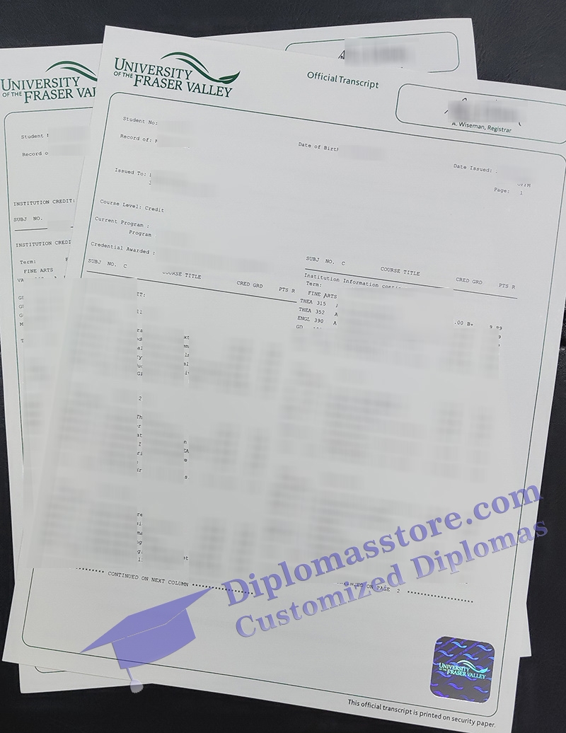 University of the Fraser Valley transcript, UFV diploma,