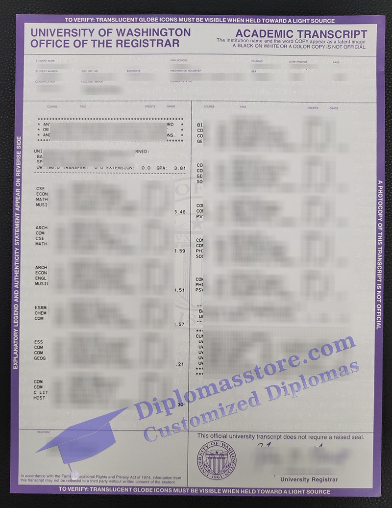 University of Washington transcript