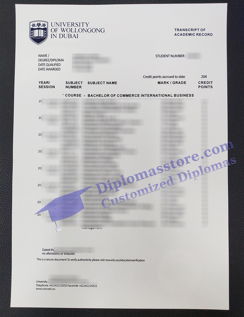 University of Wollongong in Dubai transcript, fake UOWD certificate,