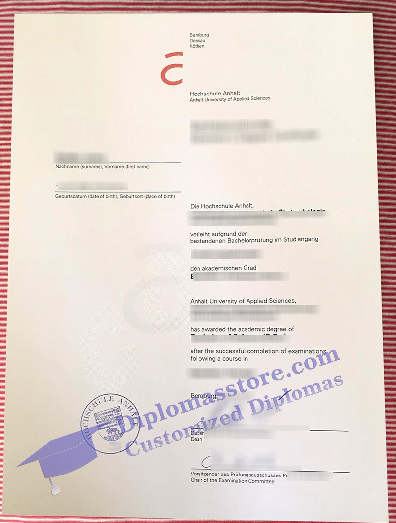 Hochschule Anhalt urkunde, Hochschule Anhalt diploma,