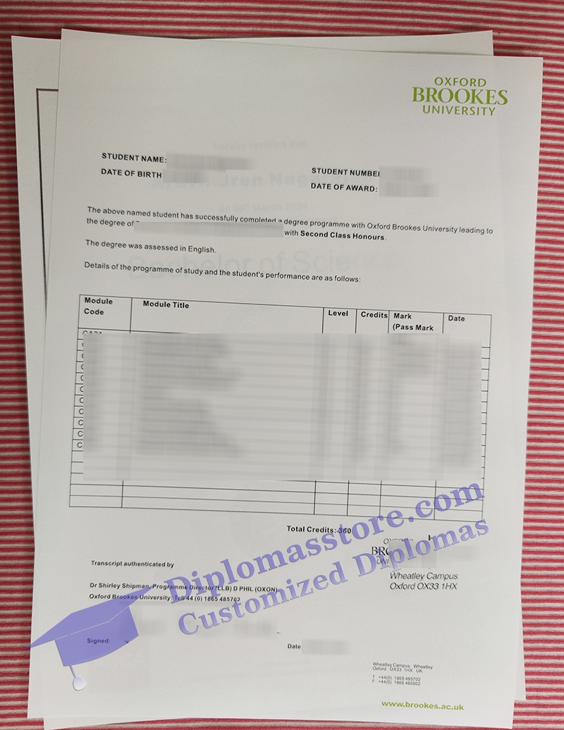 Oxford Brookes University transcript