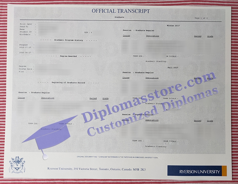Ryerson University transcript, Ryerson University certificate,
