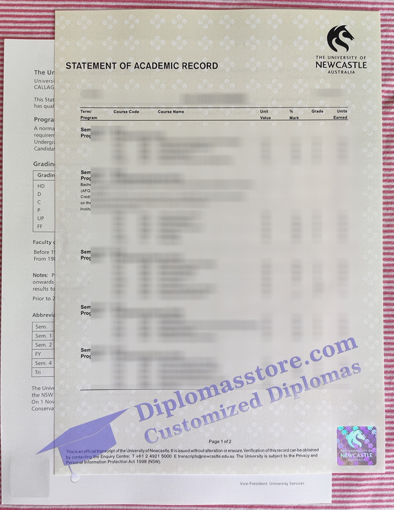 University of Newcastle transcript, fake University of Newcastle certificate,