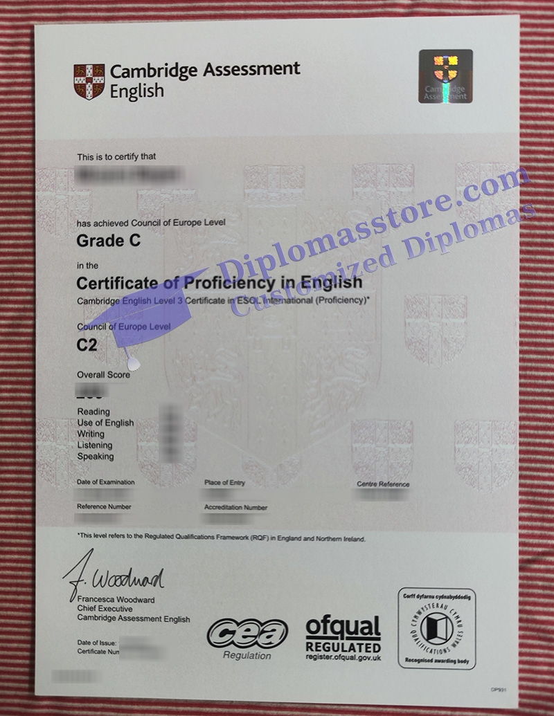 Cambridge C2 Proficiency certificate, Cambridge CPE certificate,