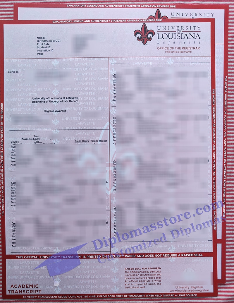 University of Louisiana at Lafayette transcript, UL Lafayette transcript,