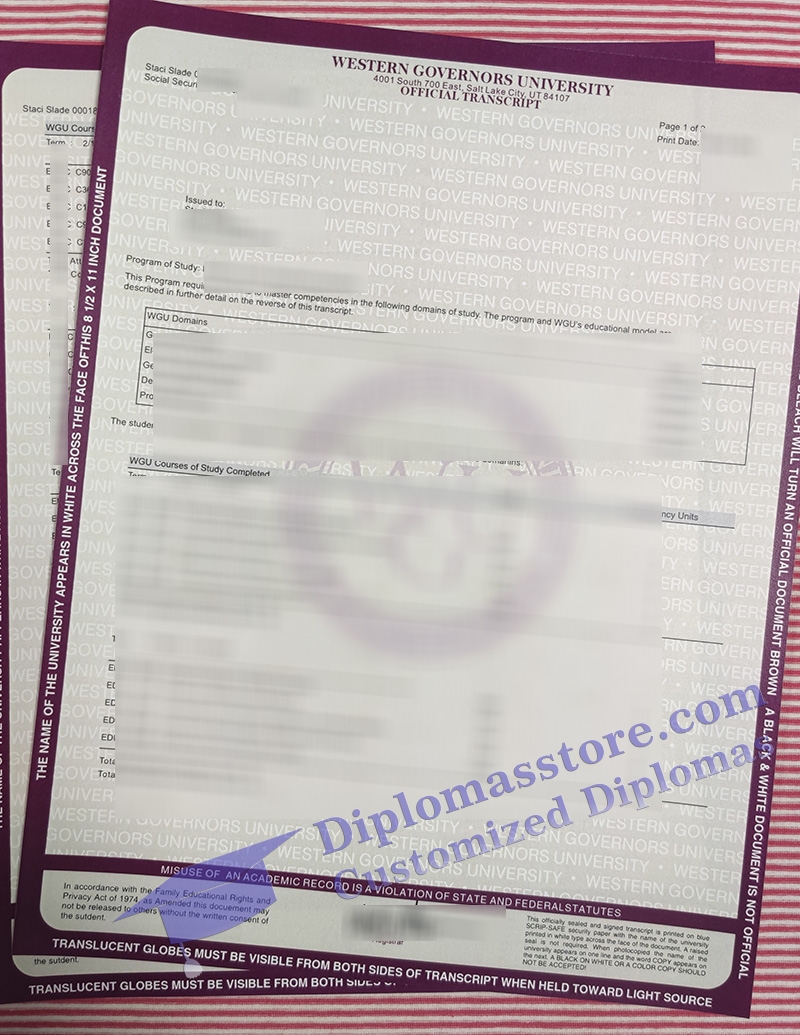 WGU transcript, Western Governors University certificate,