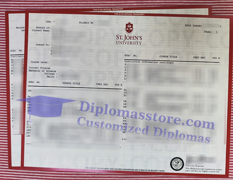 St John's University transcript, St. John's University certificate,