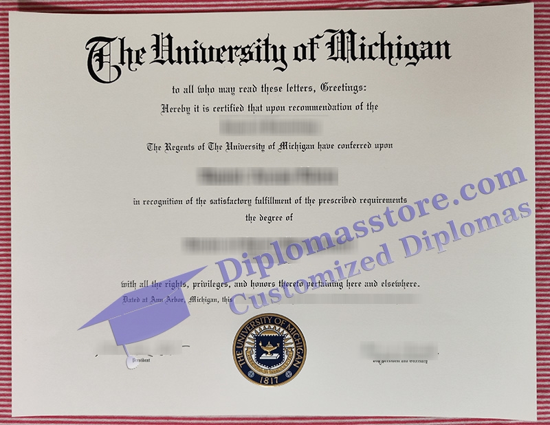 University of Michigan diploma, University of Michigan certificate,