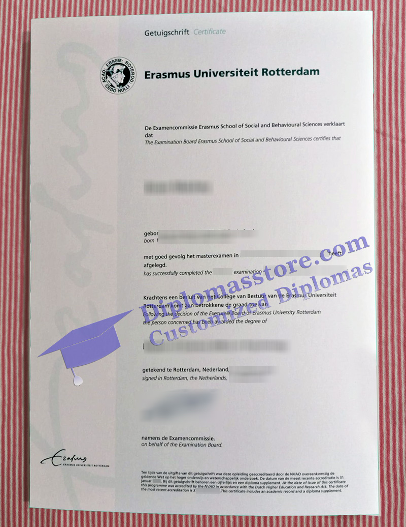 Erasmus Universiteit Rotterdam getuigschrift, Erasmus Universiteit Rotterdam diploma,