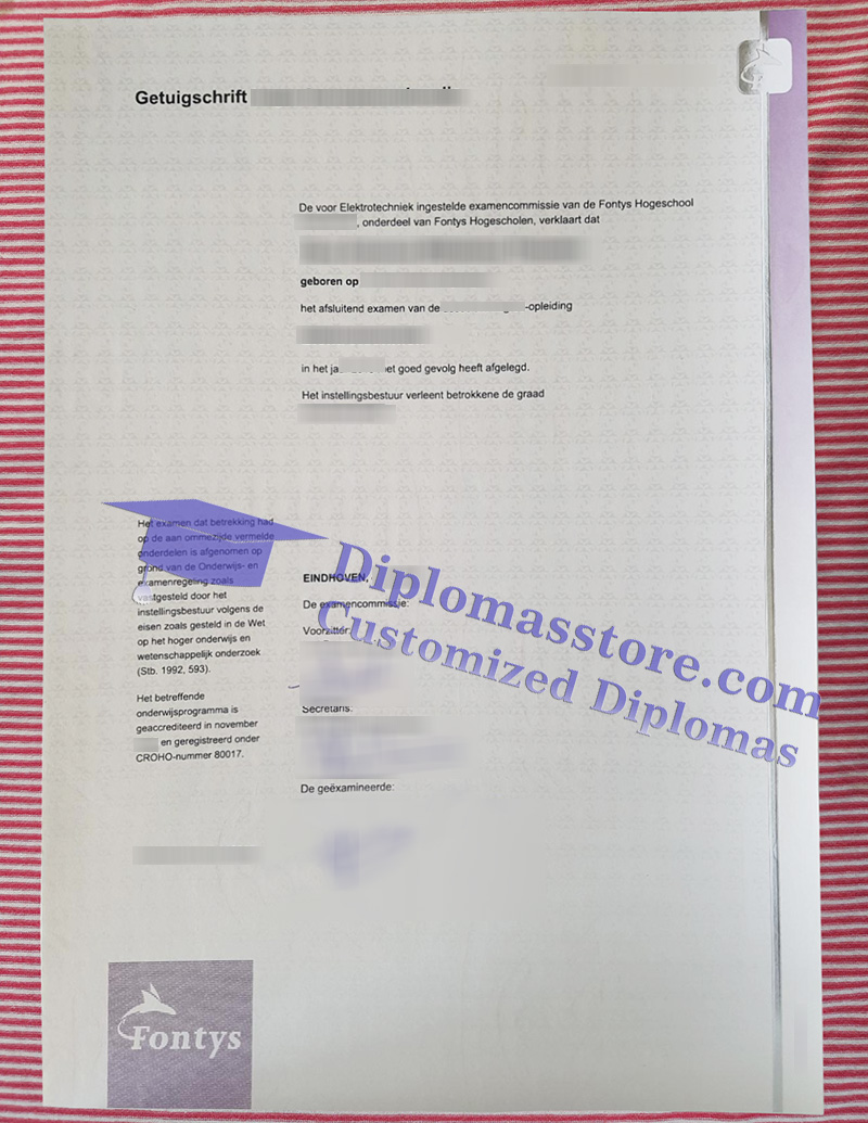 Fontys getuigschrift, Fontys University degree,