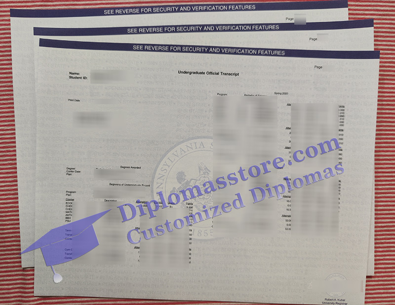 PSU transcript, Pennsylvania State University transcript,