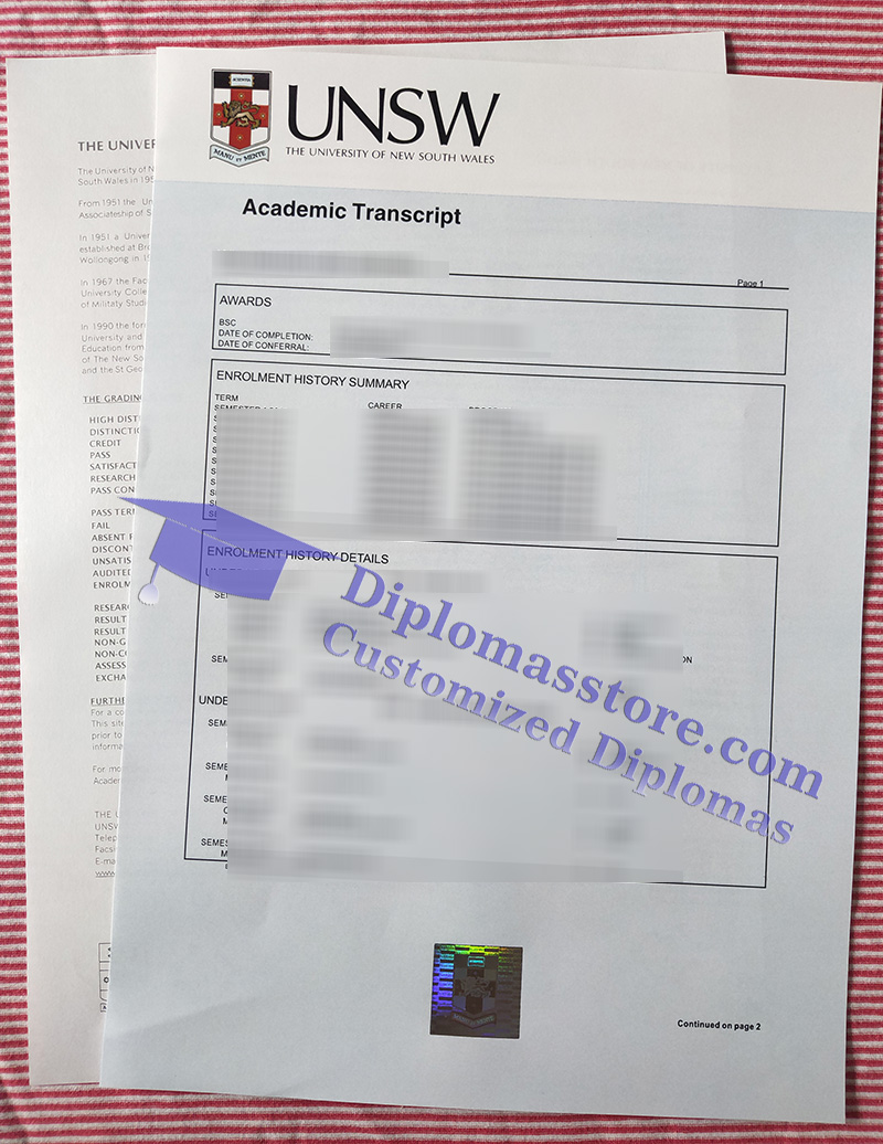 University of New South Wales transcript, UNSW transcript,