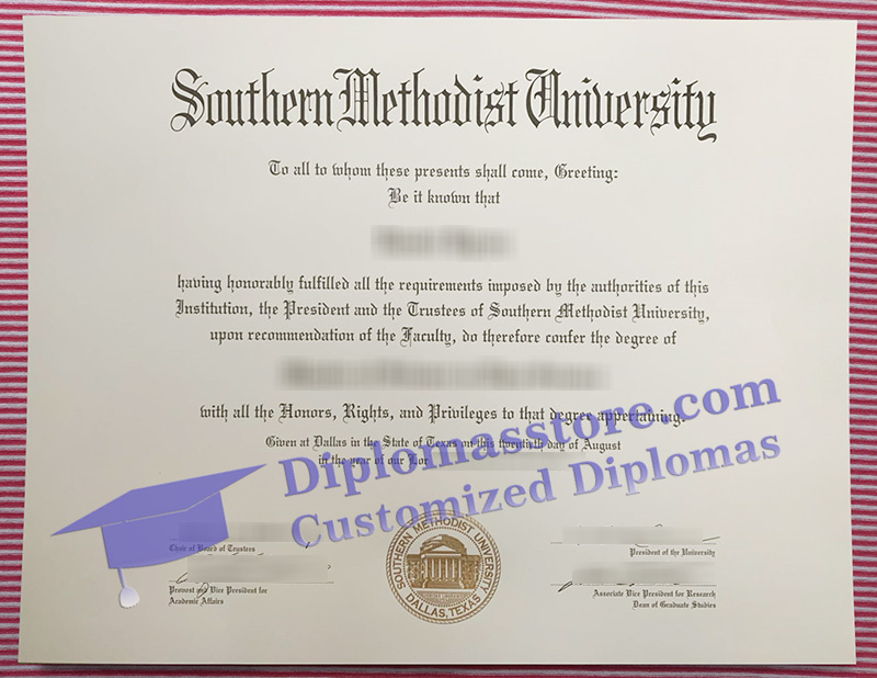 Southern Methodist University diploma, Southern Methodist University certificate,