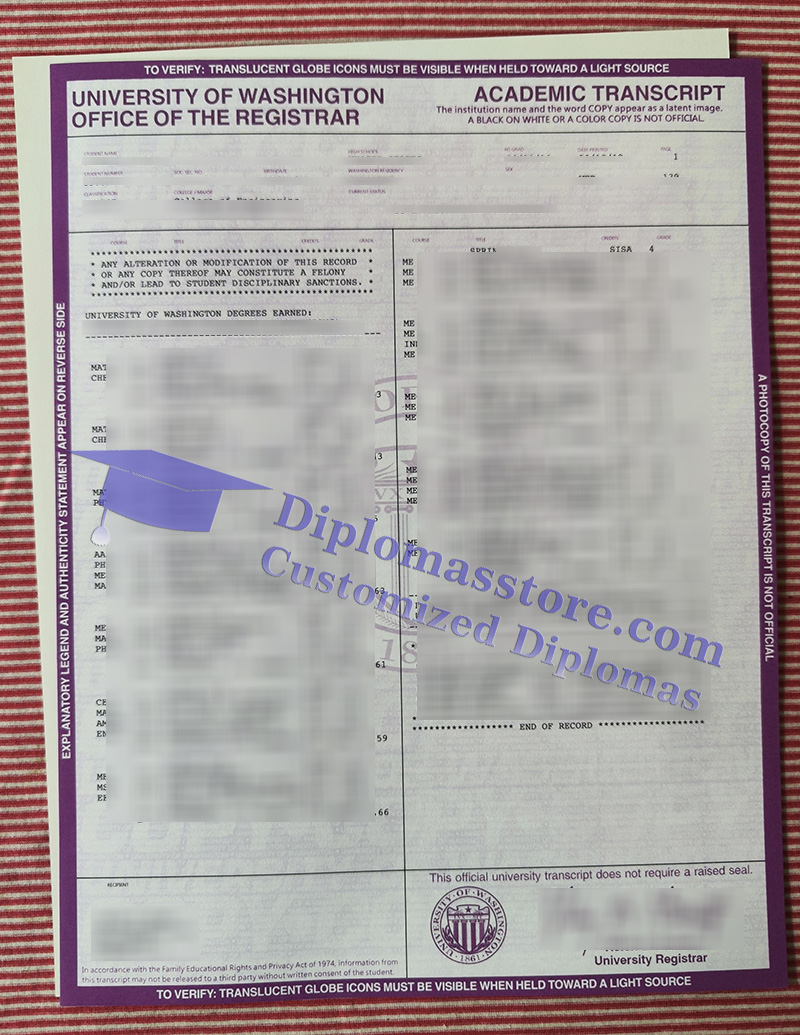 University of Washington transcript, UW transcript,