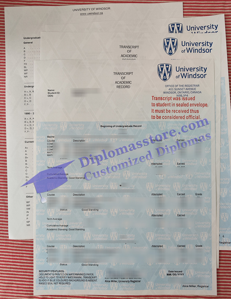 University of Windsor transcript, University of Windsor certificate,
