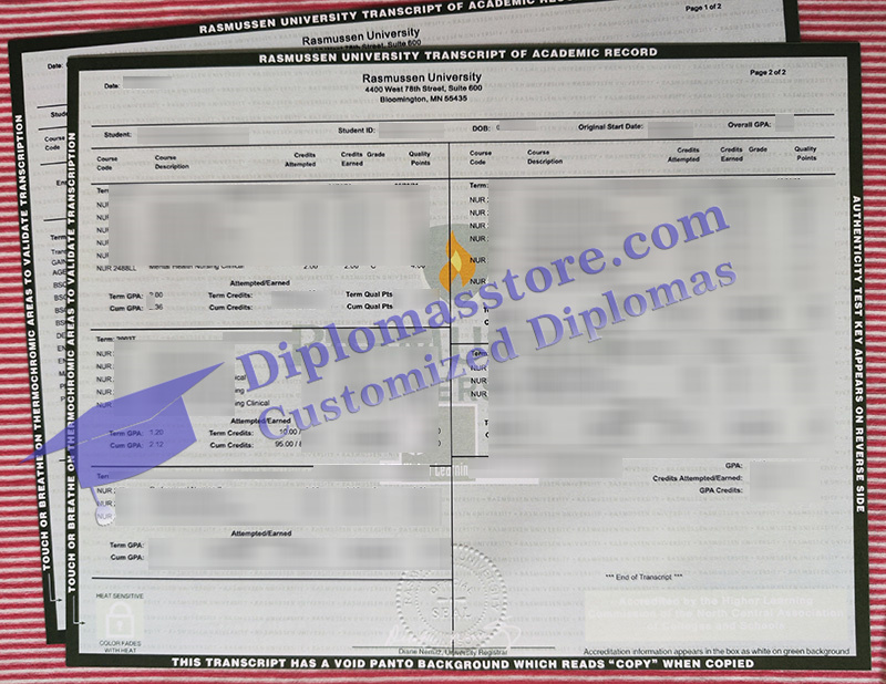 Rasmussen University transcript, Rasmussen University certificate,
