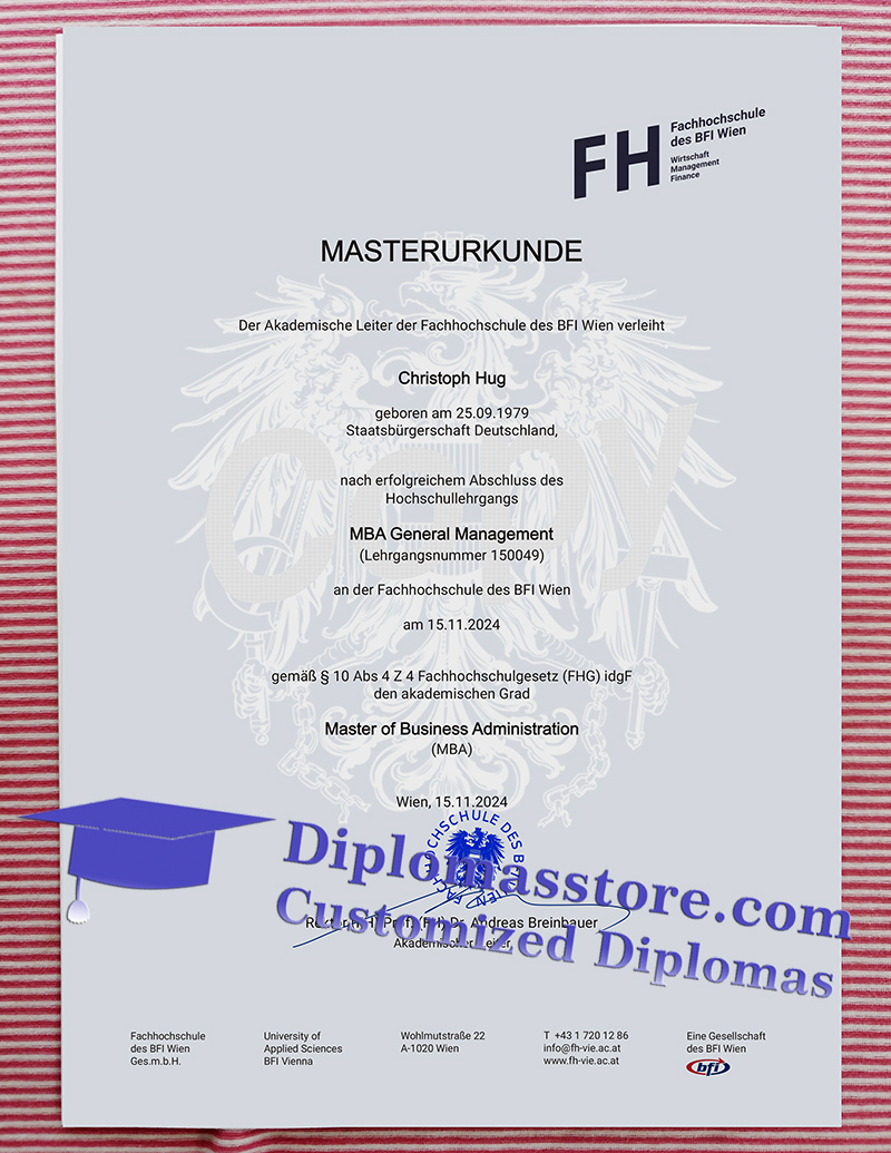FH des BFI Wien urkunde, FH des BFI Wien degree,