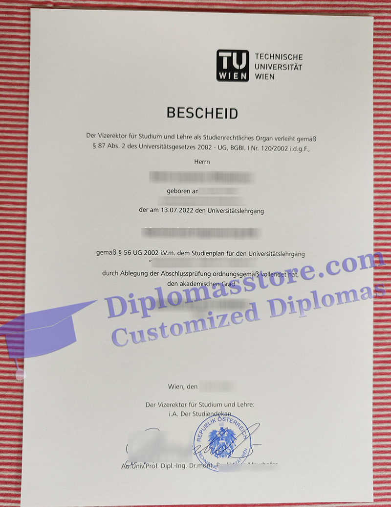 Technische Universität Wien degree, TU Wien bescheid,