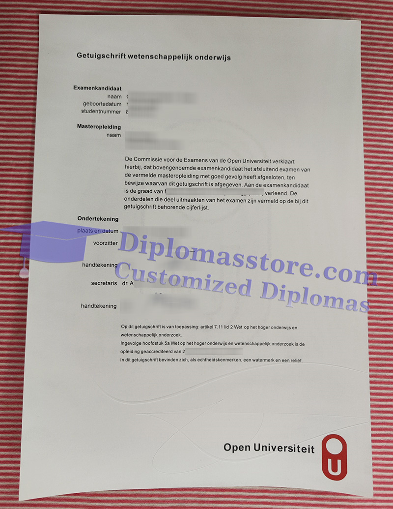 Open Universiteit getuigschrift, Open Universiteit degree,
