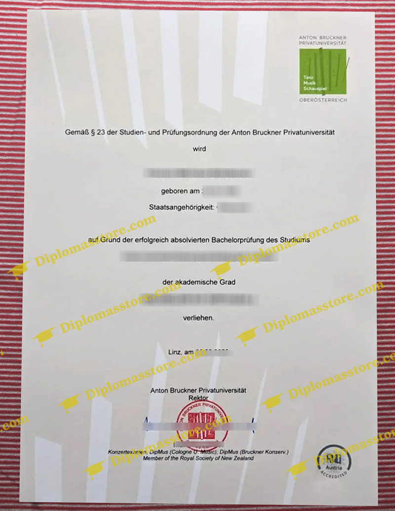 Anton Bruckner Privatuniversität diploma, Anton Bruckner Privatuniversität degree,