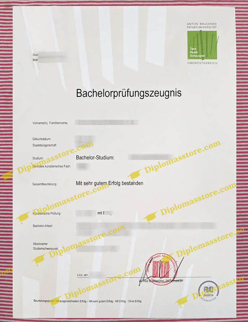 Anton Bruckner Privatuniversität zeugnis, Anton Bruckner Privatuniversität transcript,