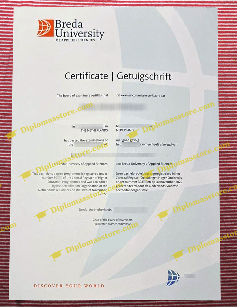 Breda University of Applied Sciences diploma, Breda University getuigschrift,