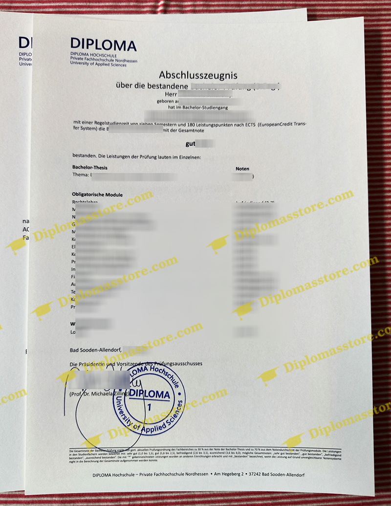 DIPLOMA Hochschule zeugnis, DIPLOMA Hochschule transcript,