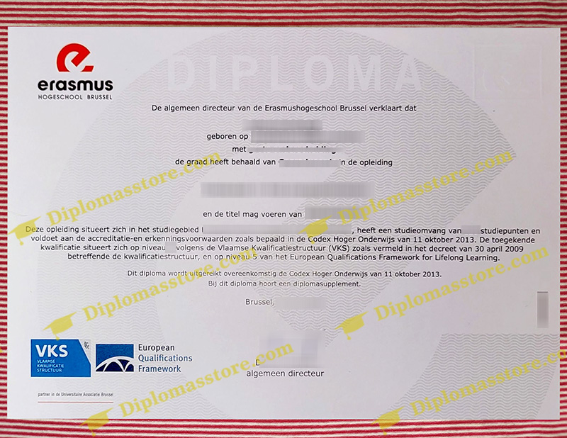 Erasmushogeschool Brussel diploma, Erasmushogeschool Brussel getuigschrift,