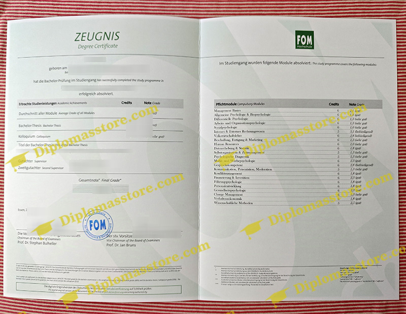FOM Hochschule transcript, FOM University zeugnis,