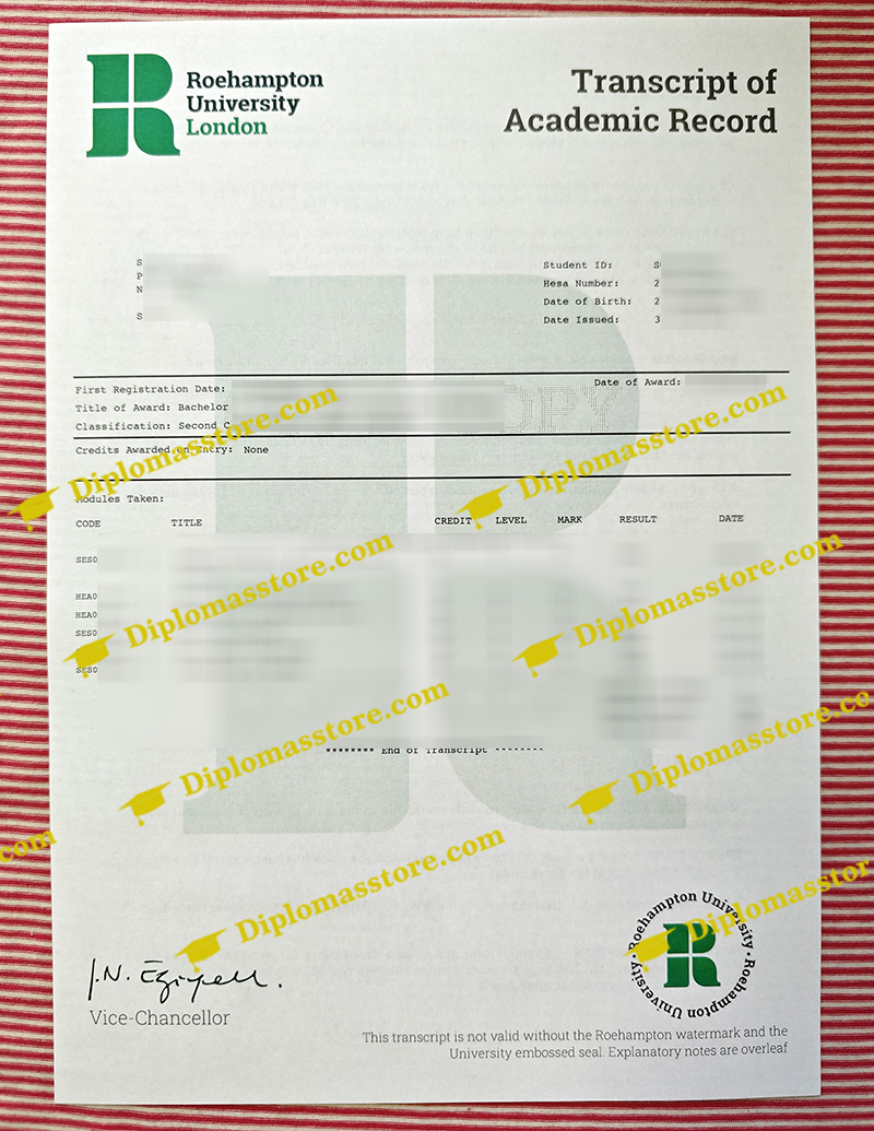 Roehampton University transcript