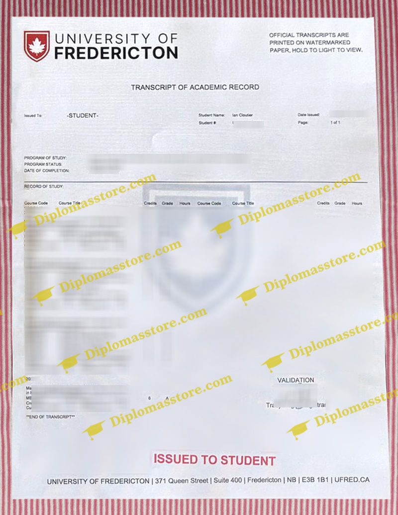 University of Frederiction transcript